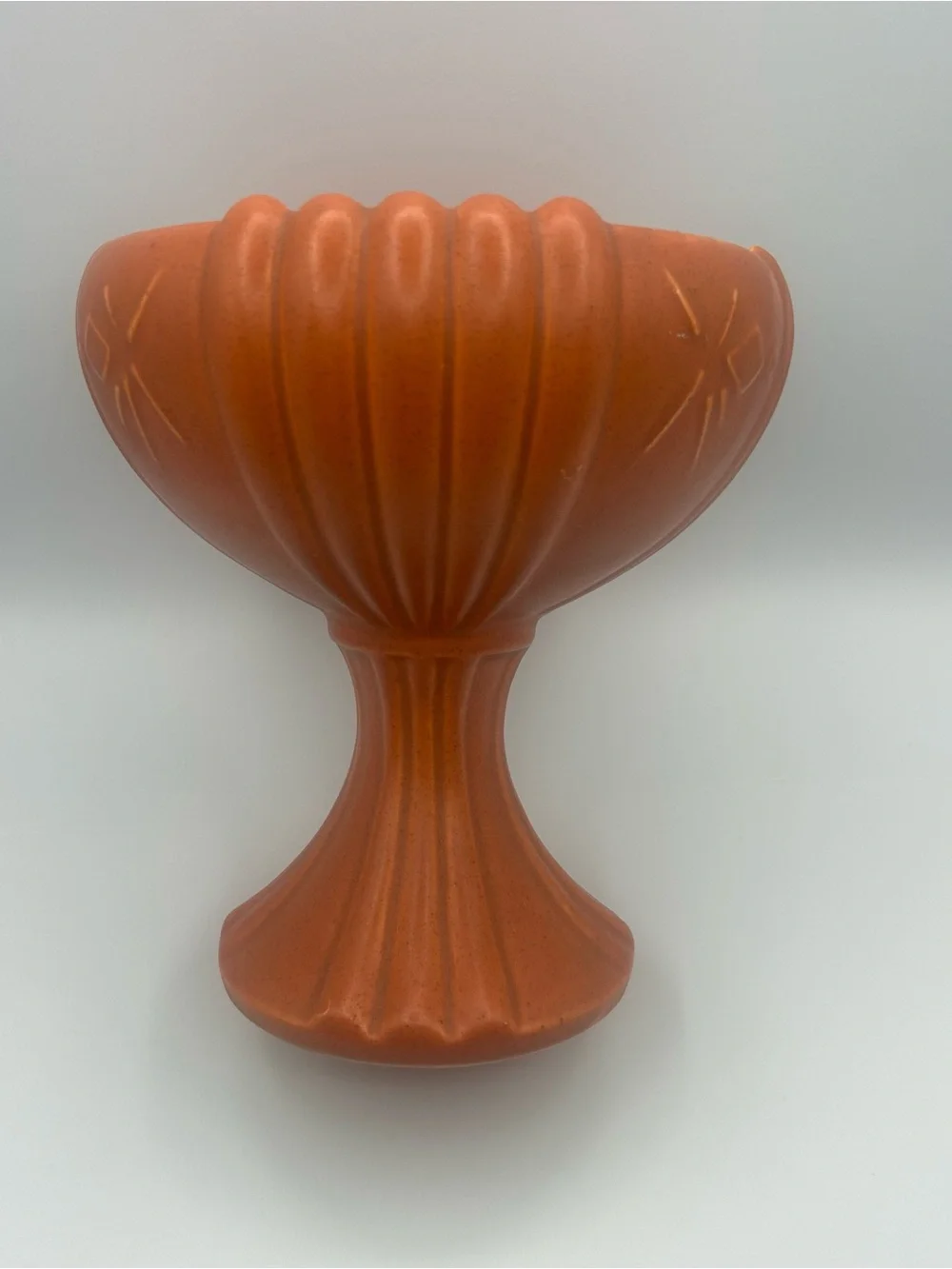 VTG McCoy Pottery Pedestal Sunset Orange Planter Compote #2002 Retro MCM 8” USA
